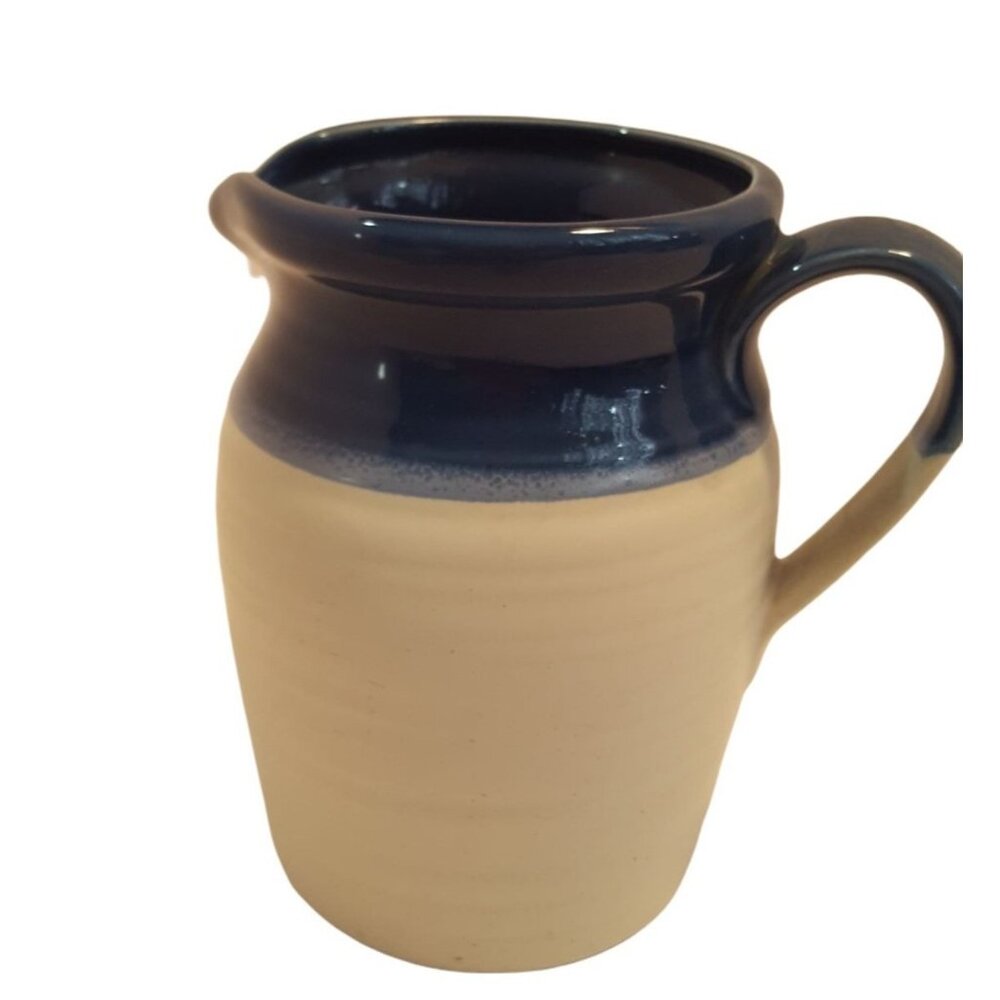 Blue white pottery stonewear pitcher 7 inches milk jug stoneware
